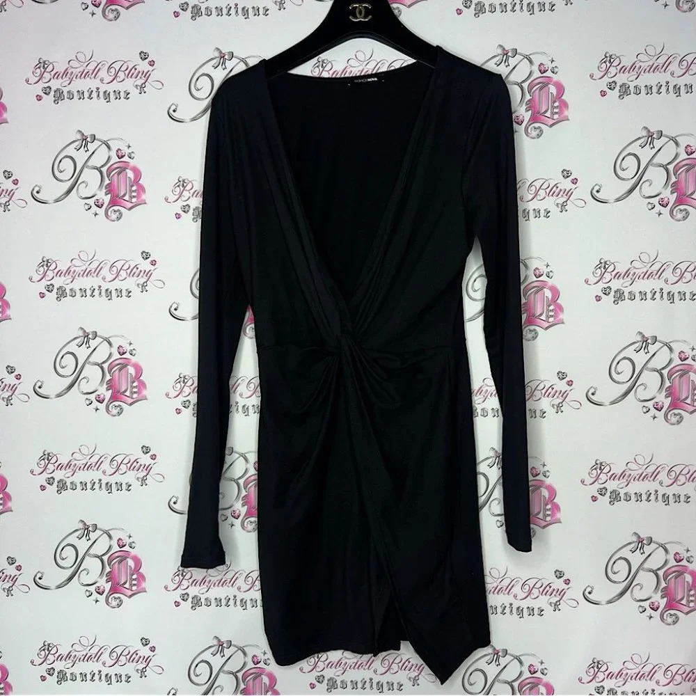 Fashion nova dress V neck front twist high low leg stretchy buttery fabric